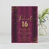 Invitation SWEET 16 Seize Coins Confetti Bourgogne & Or (Debout devant)