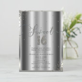 Invitation SWEET 16 Seize Coins Confetti Glam Argent (Debout devant)