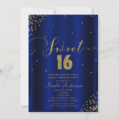 Invitation SWEET 16 Seize Coins Royaux Bleu Or Confettis (Devant)