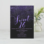 Invitation SWEET 16 Seize Confetti moderne violet et noir (Debout devant)