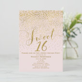 Invitation SWEET 16 Seize Confetti rose et or (Debout devant)