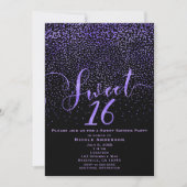 Invitation SWEET 16 Seize Confettis Modernes Violet & Noir (Devant)