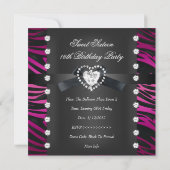 Invitation Sweet 16 Seize Cravate noire rose blanc Zèbre (Dos)