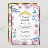 Invitation Sweet 16 Seize Fleurs florales fête d'anniversaire (Devant / Derrière)