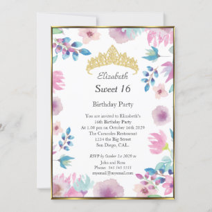 Invitation Sweet 16 Seize Fleurs florales fête d'anniversaire