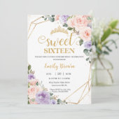 Invitation Sweet 16 Seize Lilac Blush Or Floral Anniversaire (Debout devant)