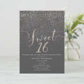Invitation SWEET 16 Seize Moderne Confettis Gris Argent (Debout devant)