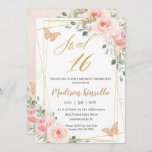 Invitation Sweet 16 Seize Papillons Floraux Rose-Brut<br><div class="desc">Personnalisez cette adorable invitation Sweet 16 avec sa propre formulation facilement et rapidement,  appuyez simplement sur le bouton customiser pour réorganiser et formater le style et le placement du texte. Objets correspondants disponibles en magasin ! c) Le Happy Cat Studio</div>