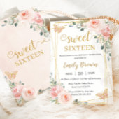 Invitation Sweet 16 Seize Papillons Floraux Rose-Brut