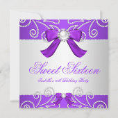 Invitation Sweet 16 Seize Purple Faux Pearl Diamond Party (Devant)