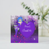 Invitation Sweet 16 Seize Purple Heart Fairy Rose étoiles (Debout devant)