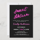 Invitation Sweet 16 Seize Retro Neon fête d'anniversaire (Devant)