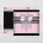 Invitation Sweet 16 Seize Rose Black Pearl Lace Diamond (Devant / Derrière)