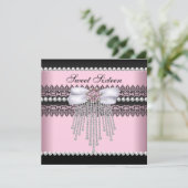 Invitation Sweet 16 Seize Rose Black Pearl Lace Diamond (Debout devant)