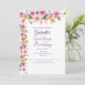 Invitation Sweet 16 Seize Rose Floral fête d'anniversaire (Debout devant)