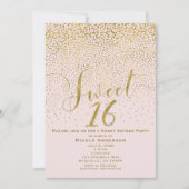 Invitation SWEET 16 Seize Rose Pâle & Confettis Dorés (Devant)