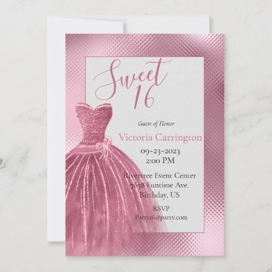 Invitation Sweet 16 Seize Roses Robe Parties scintillant Soir (Devant)