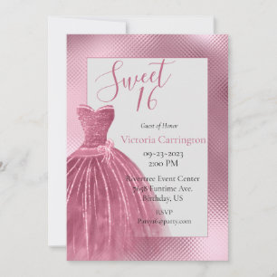 Invitation Sweet 16 Seize Roses Robe Parties scintillant Soir