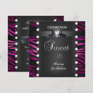 Invitation Sweet 16 Seize Ten Tuxedo Rose Blanc Zèbre