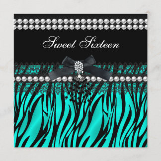Invitation Sweet 16 Seize Turquoise Black Pearl Lace Zebra