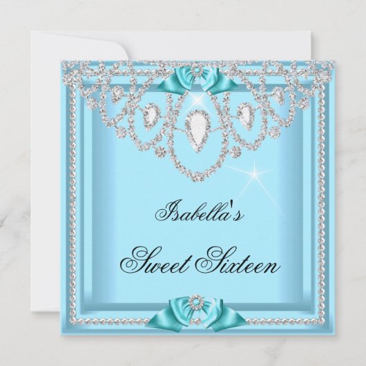 Invitation Sweet 16 Seize Turquoise Blue Silver Diamond Party (Devant)