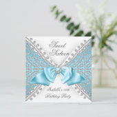 Invitation Sweet 16 Seize Turquoise Blue White Diamond Party (Debout devant)