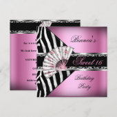 Invitation Sweet 16 Seize Ventilateur Rose Zèbre Noir Leopard (Devant / Derrière)