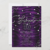 Invitation SWEET 16 Seize Zèbre pourpre & Bling Argent (Devant)