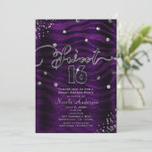 Invitation SWEET 16 Seize Zèbre Violet & Bling Argent (Debout devant)
