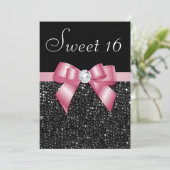 Invitation Sweet 16 Séquins de 16 Faux Diamants Bow noir rose (Debout devant)
