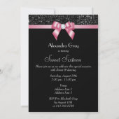 Invitation Sweet 16 Séquins de 16 Faux Diamants Bow noir rose (Dos)