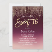 Invitation Sweet 16 Séquins Or Ombre Bourgogne Moderne (Devant)