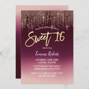 Invitation Sweet 16 Séquins Or Ombre Bourgogne Moderne