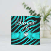Invitation Sweet 16 Seteen Aqua Blue Black Zebra 2 (Debout devant)