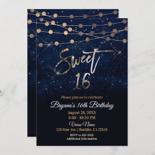 Invitation Sweet 16 Seteen Bleu et or éclat