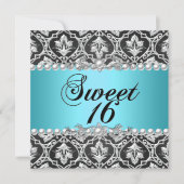 Invitation Sweet 16 Seteen Blue Turquoise Aqua Black Silver (Devant)