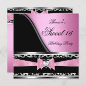 Invitation Sweet 16 Seteen Leopard Black Pink Jewel Image (Devant / Derrière)