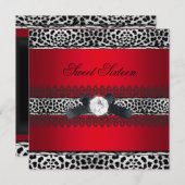 Invitation Sweet 16 Seteen Leopard Red Black Diamond (Devant / Derrière)