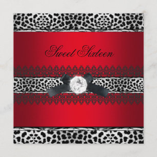 Invitation Sweet 16 Seteen Leopard Red Black Diamond