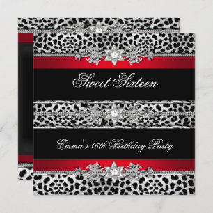 Invitation Sweet 16 Seteen Leopard Red Black Diamond