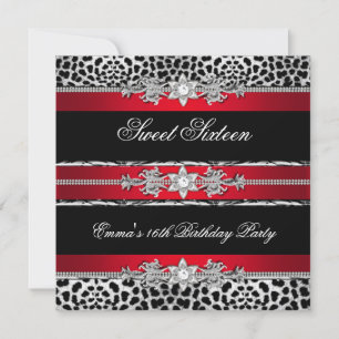 Invitation Sweet 16 Seteen Leopard Red Black Diamond 2