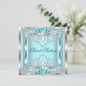 Invitation Sweet 16 Seteen Turquoise Blue Silver Diamond Part (Debout devant)