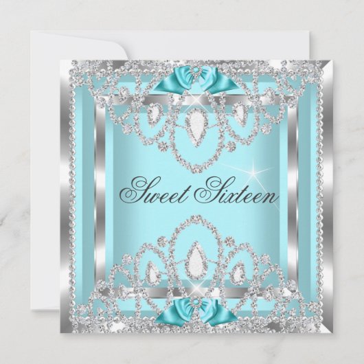 Invitation Sweet 16 Seteen Turquoise Blue Silver Diamond Part (Devant)