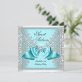 Invitation Sweet 16 Seteen Turquoise Blue White Diamond Party (Debout devant)