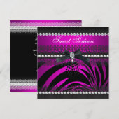 Invitation Sweet 16 Seteen Zebra Hot rose Black Pearl dentell (Devant / Derrière)