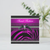 Invitation Sweet 16 Seteen Zebra Hot rose Black Pearl dentell (Debout devant)