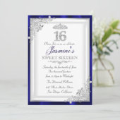 Invitation Sweet 16 Silver Blue Diamond Damask & T (Debout devant)