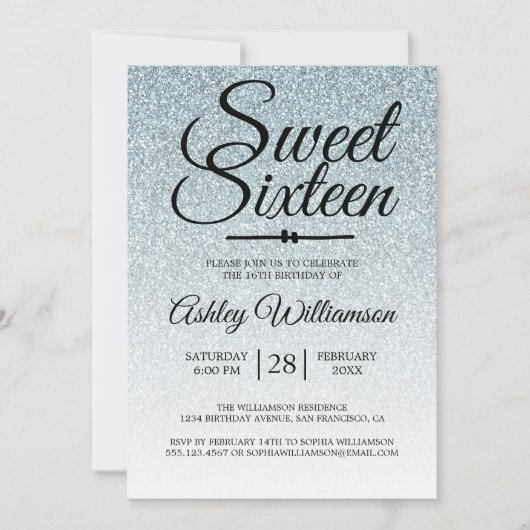 Invitation Sweet 16 Silver Parties scintillant Ombre 16e anni (Devant)