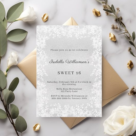 Invitation Sweet 16 silver snowflakes elegant party