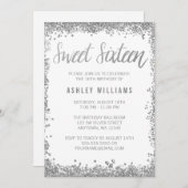 Invitation Sweet 16 Silver White Faux Parties scintillant Ann (Devant / Derrière)